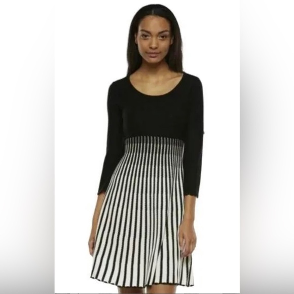 Dana Buchman Dresses & Skirts - DANA BUCHMAN ~ Black & Cream Ribbed Knit Sweater Dress w/Ottoman Design~ Size XL